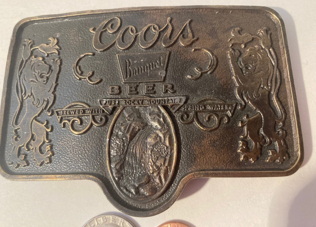 Vintage Metal Belt Buckle, Adolf Coors, Beer, Quality. Colorado, Nice Western Design, 4" x 3/4", Heavy Duty, Quality, Made in USA, Thick Metal, For Belts, Fashion, Shelf Display, Western Wear, Cowboy, Rodeo, Southwest, Country, Fun, Nice