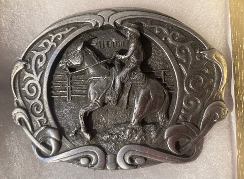 Vintage 1986 Metal Belt Buckle, Quarter Horse. Nice Western Design, 3 1/4" x 2 1/4", Heavy Duty, Quality, Made in USA, Thick Metal, For Belts, Fashion, Shelf Display, Western Wear, Cowboy, Rodeo, Southwest, Country, Fun, Nice