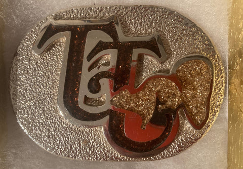 Vintage Metal Belt Buckle, TJ, Nice Western Design, 3 1/4" x 2 1/2", Quality, Made in USA, Country and Western, Heavy Duty, Fashion, Belts, Shelf Display, Collectible Belt Buckle,