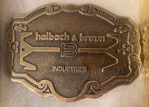 Vintage Metal Belt Buckle, Brass, Halbach & Braun Industries, Nice Western Design, 3 1/2" x 2 1/4", Quality, Made in USA, Country and Western, Heavy Duty, Fashion, Belts, Shelf Display, Collectible Belt Buckle