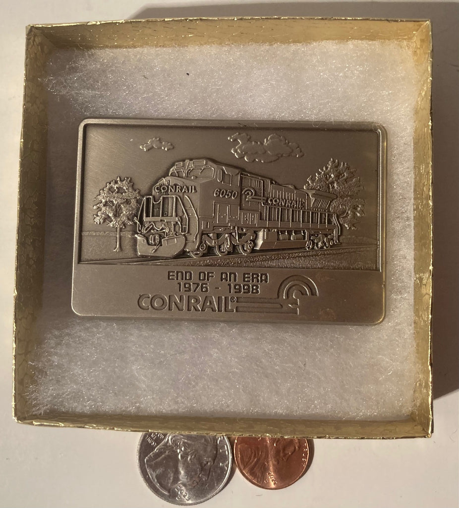 Vintage Metal Belt Buckle, Conrail Train 6050, End of An Era, Locomotive, Railway, Nice Western Design, 3" x 2", Quality, Made in USA, Country and Western, Heavy Duty, Fashion, Belts, Shelf Display, Collectible Belt Buckle