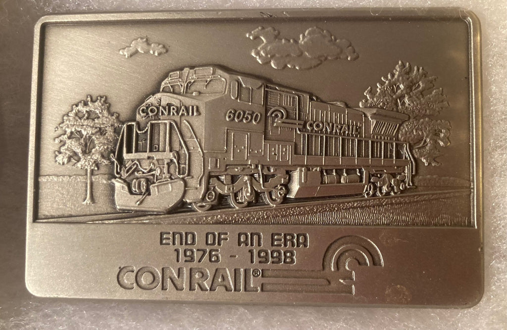 Vintage Metal Belt Buckle, Conrail Train 6050, End of An Era, Locomotive, Railway, Nice Western Design, 3" x 2", Quality, Made in USA, Country and Western, Heavy Duty, Fashion, Belts, Shelf Display, Collectible Belt Buckle