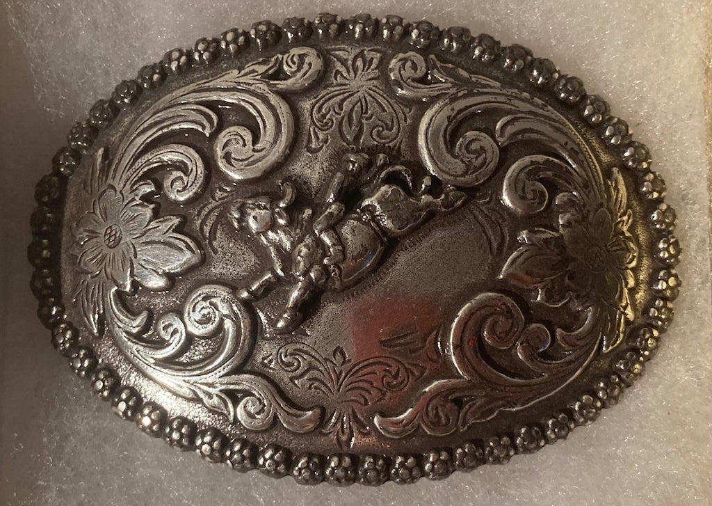 Vintage Metal Belt Buckle, Bull Riding, Cowboy,  Nice Western Design, 3 1/4" x 2 1/4", Quality, Made in USA, Country and Western, Heavy Duty, Fashion, Belts, Shelf Display, Collectible Belt Buckle,