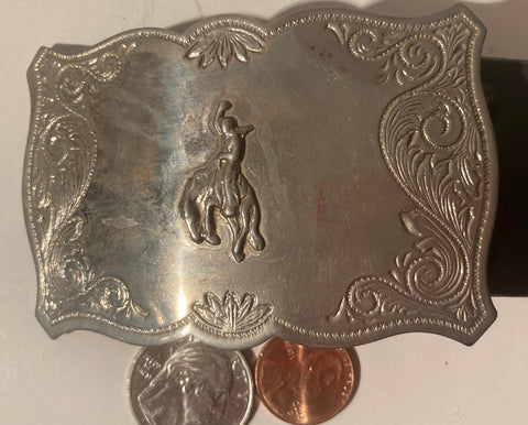 Vintage Metal Belt Buckle, Bronco Busting,  Nice Western Design, 3 1/2" x 2 1/4", Quality, Made in USA, Country and Western, Heavy Duty, Fashion, Belts, Shelf Display, Collectible Belt Buckle