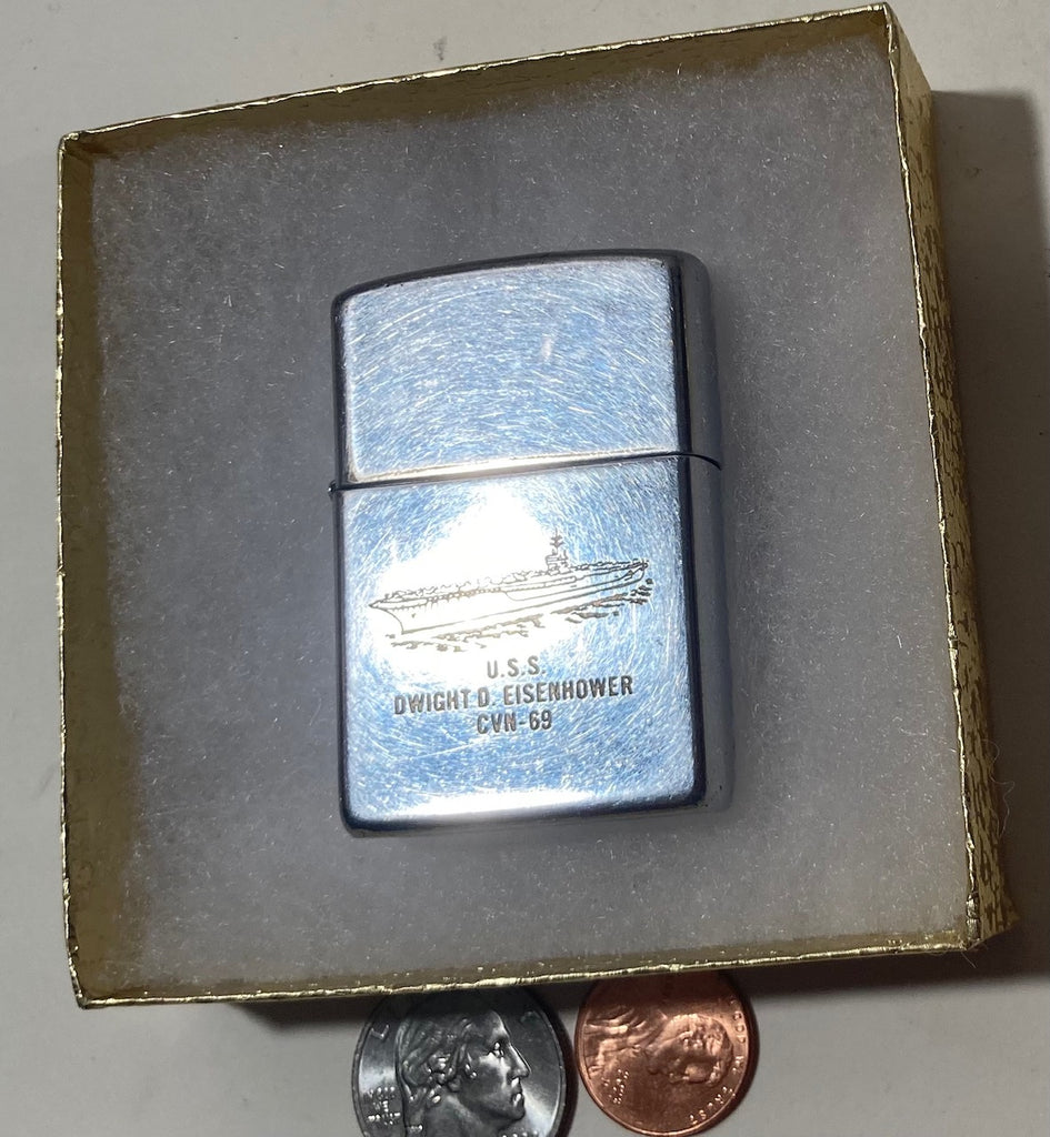 Vintage Metal Zippo, USS Dwight D. Eisenhower, CVN-69, Aircraft Carrier Ship. Navy, Command, Zippo, Made in USA, Cigarettes