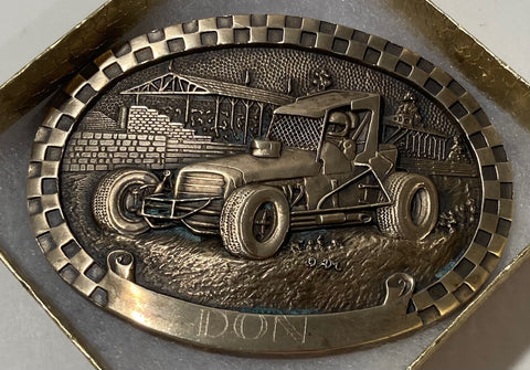 Vintage Metal Belt Buckle, Solid Brass, Race Car, Racing, Driving, Stock Car, Nice Western Design