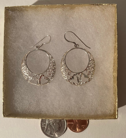 Vintage Sterling Silver Earrings, Nice Hearts Design, Quality, 1 1/4" x 1", Jewelry, Fashion, Accessory, 925, Clothing, Necklace, Charm, Bracelet, 0521