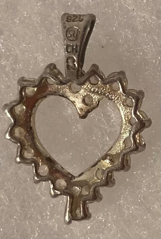 Vintage Sterling Silver Pendant, Nice Heart Design with Nice Stones Design, Quality, 1" x 1/2", Jewelry, Fashion, Accessory, 925, Clothing, Necklace, Charm, Bracelet, Made in USA, 0517
