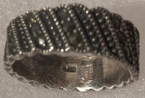 Vintage Sterling Silver Ring with Nice Carbon Fiber Type Design Look, Nice Design, Quality, Size 10, Jewelry, 0532, Accessory, 925, Clothing, Necklace, Charm, Bracelet