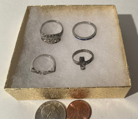 Vintage Lot of 4 Sterling Silver Assorted Design Rings, Nice Designs, Quality, Jewelry, Ring is Missing Piece in Front, 0528, Accessory, 925, Clothing, Necklace, Charm, Bracelet