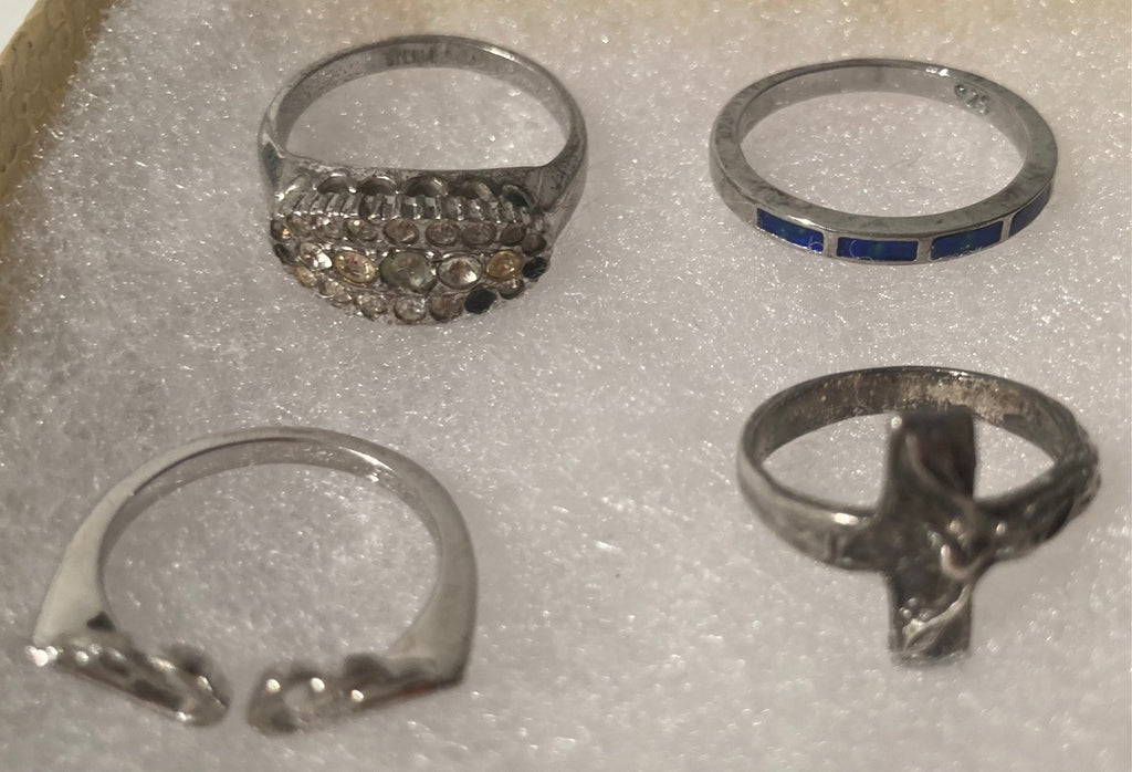 Vintage Lot of 4 Sterling Silver Assorted Design Rings, Nice Designs, Quality, Jewelry, Ring is Missing Piece in Front, 0528, Accessory, 925, Clothing, Necklace, Charm, Bracelet