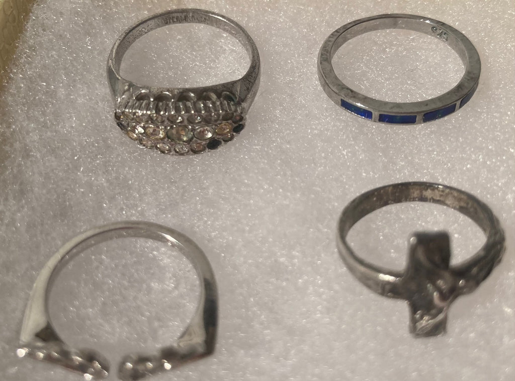 Vintage Lot of 4 Sterling Silver Assorted Design Rings, Nice Designs, Quality, Jewelry, Ring is Missing Piece in Front, 0528, Accessory, 925, Clothing, Necklace, Charm, Bracelet