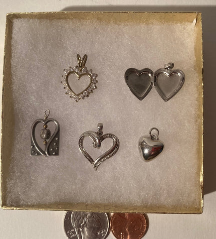 Vintage Lot of 5 Sterling Silver Heart Design Pendants, Charms, Keepsakes, Locket, Stones, Love, Nice Designs, Quality, Jewelry, 0525, Accessory, 925, Clothing, Necklace, Charm, Bracelet