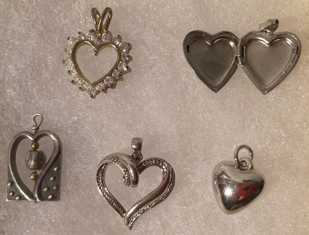 Vintage Lot of 5 Sterling Silver Heart Design Pendants, Charms, Keepsakes, Locket, Stones, Love, Nice Designs, Quality, Jewelry, 0525, Accessory, 925, Clothing, Necklace, Charm, Bracelet