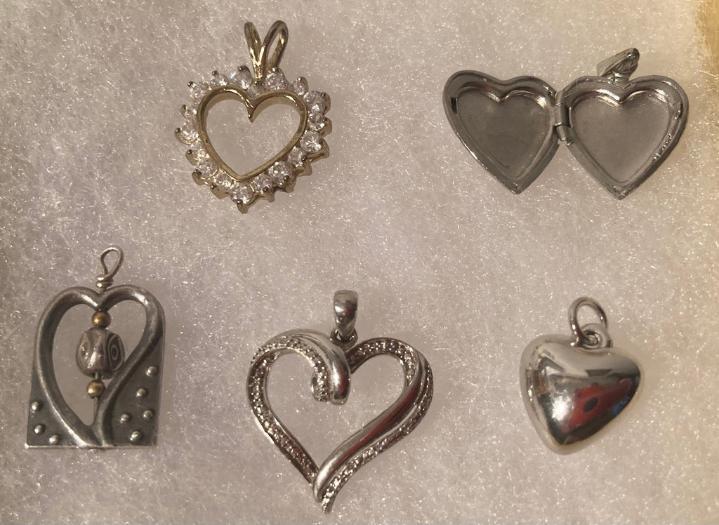 Vintage Lot of 5 Sterling Silver Heart Design Pendants, Charms, Keepsakes, Locket, Stones, Love, Nice Designs, Quality, Jewelry, 0525, Accessory, 925, Clothing, Necklace, Charm, Bracelet