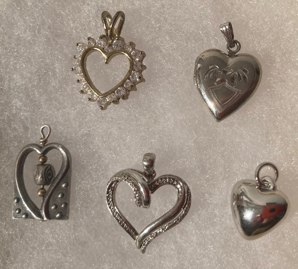 Vintage Lot of 5 Sterling Silver Heart Design Pendants, Charms, Keepsakes, Locket, Stones, Love, Nice Designs, Quality, Jewelry, 0525, Accessory, 925, Clothing, Necklace, Charm, Bracelet