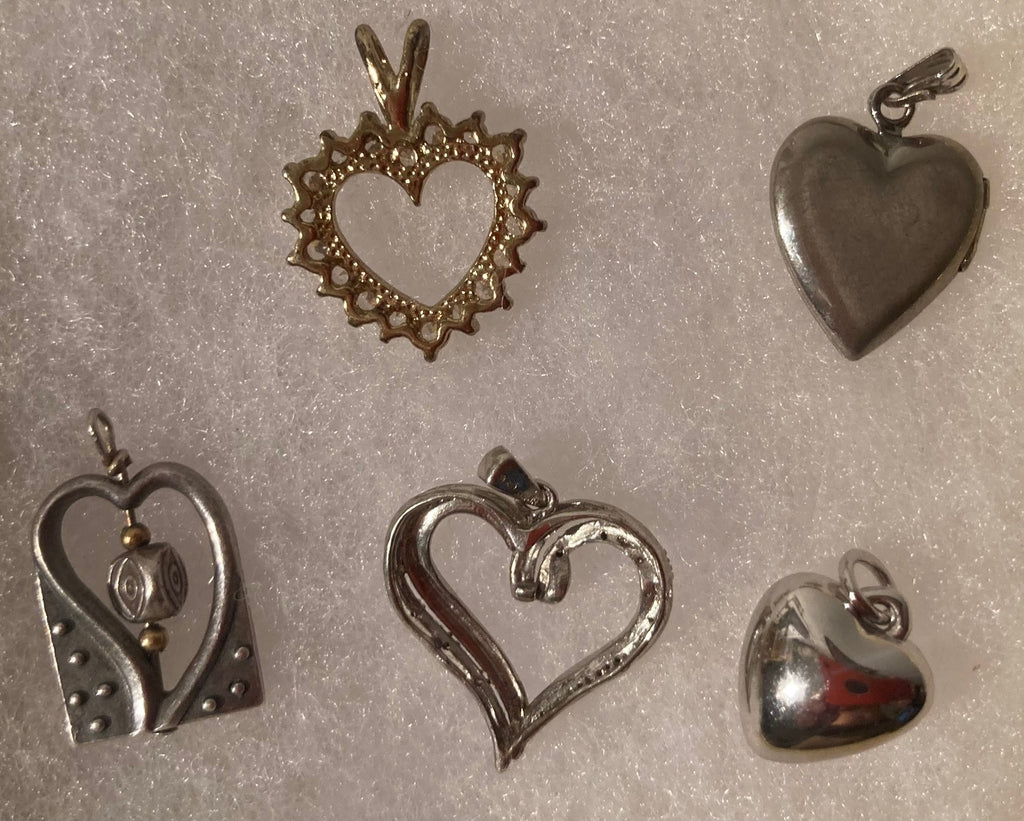 Vintage Lot of 5 Sterling Silver Heart Design Pendants, Charms, Keepsakes, Locket, Stones, Love, Nice Designs, Quality, Jewelry, 0525, Accessory, 925, Clothing, Necklace, Charm, Bracelet