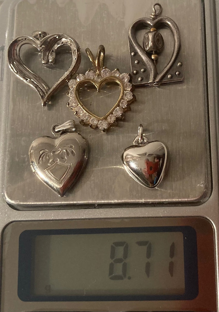 Vintage Lot of 5 Sterling Silver Heart Design Pendants, Charms, Keepsakes, Locket, Stones, Love, Nice Designs, Quality, Jewelry, 0525, Accessory, 925, Clothing, Necklace, Charm, Bracelet