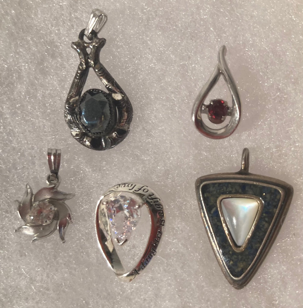 Vintage Lot of 5 Sterling Silver Assorted Design Pendants, Charms, Keepsakes, With Nice Assorted Gemstone Designs, Nice Designs, Quality, Jewelry, 0527, Accessory, 925, Clothing, Necklace, Charm, Bracelet