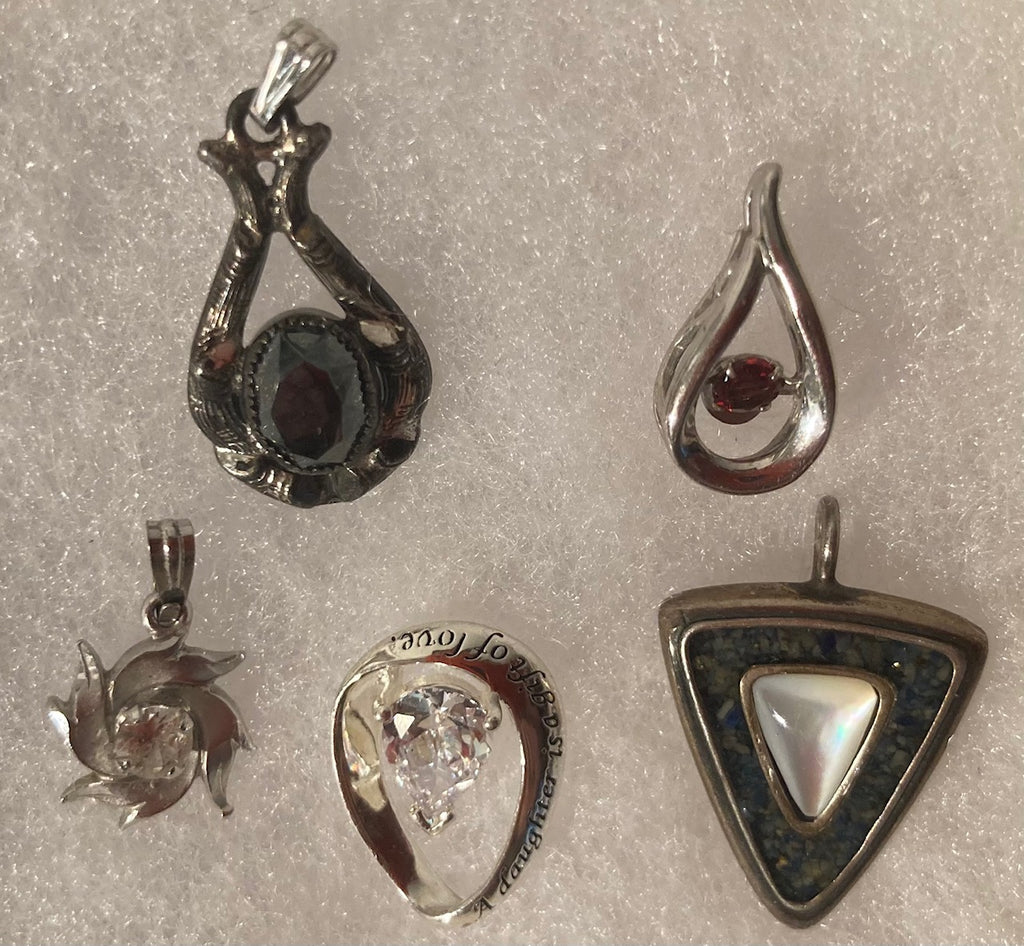 Vintage Lot of 5 Sterling Silver Assorted Design Pendants, Charms, Keepsakes, With Nice Assorted Gemstone Designs, Nice Designs, Quality, Jewelry, 0527, Accessory, 925, Clothing, Necklace, Charm, Bracelet