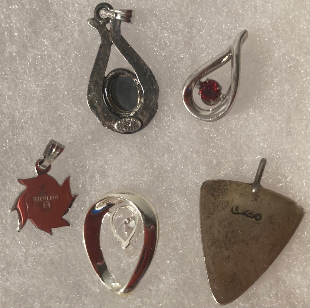 Vintage Lot of 5 Sterling Silver Assorted Design Pendants, Charms, Keepsakes, With Nice Assorted Gemstone Designs, Nice Designs, Quality, Jewelry, 0527, Accessory, 925, Clothing, Necklace, Charm, Bracelet