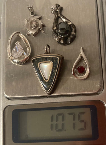 Vintage Lot of 5 Sterling Silver Assorted Design Pendants, Charms, Keepsakes, With Nice Assorted Gemstone Designs, Nice Designs, Quality, Jewelry, 0527, Accessory, 925, Clothing, Necklace, Charm, Bracelet