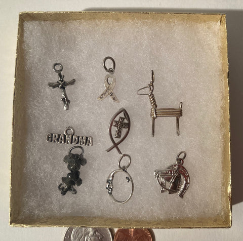 Vintage Lot of 8 Sterling Silver Assorted Design Pendants, Charms, Keepsakes, Moon, Horse, Minnie, Cow, Cross, Grandma, Nice Designs, Quality, Jewelry, 0526, Accessory, 925, Clothing, Necklace, Charm, Bracelet