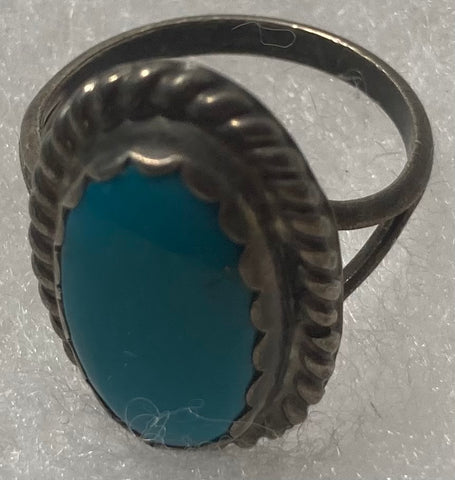 Vintage Sterling Silver Ring With Nice Blue Oval Shaped Turquoise Stone Design, Quality, Size 6 1/4, Jewelry, 0542, Accessory, 925, Clothing, Necklace, Charm, Bracelet