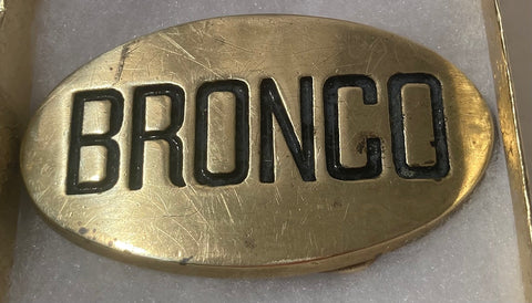 Vintage Metal Belt Buckle, Brass, Bronco, Ford, 4 Wheel Drive, OJ, Nice Western Design