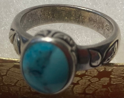 Vintage Sterling Silver Ring With Nice Blue Turquoise Stone Design, Quality, Size 6, Jewelry, 0539, Accessory, 925, Clothing, Necklace, Charm, Bracelet