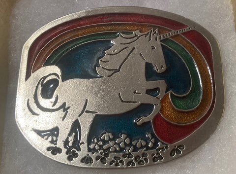 Vintage Metal Belt Buckle, Nice Unicorn Horse, Pony, Rainbow, Happy, Nice Western Design