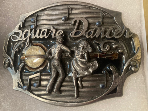 Vintage 1989 Metal Belt Buckle, Square Dancing, Enamel, Nice Western Design, 3 1/4" x 2 1/2, Heavy Duty, Made in USA, Quality, Thick Metal, For Belts, Fashion, Shelf Display, Western Wear, Southwest, Country, Fun, Nice