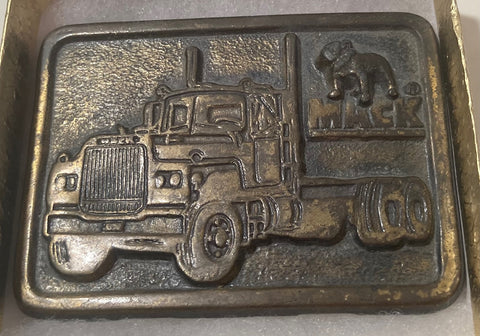 Vintage Metal Belt Buckle, Brass. Mack, Truck, Semi, 18 Wheeler, Bulldog, Trucking, Nice Western Design