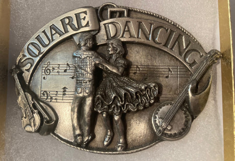 Vintage 1985 Metal Belt Buckle, Square Dancing, Nice Western Design, 3 1/4" x 2 1/4, Heavy Duty, Made in USA, Quality, Thick Metal, For Belts, Fashion, Shelf Display, Western Wear, Southwest, Country