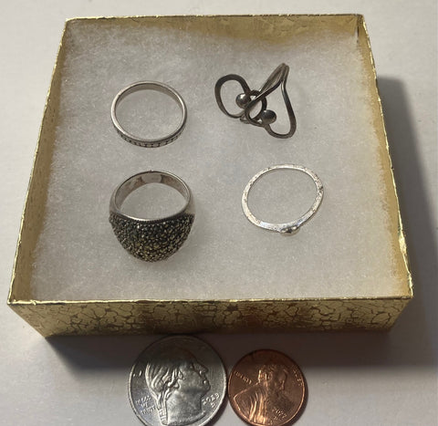 Vintage Lot of 4 Sterling Silver Rings, Nice Designs, Quality, Jewelry, 0555, Accessory, 925, Clothing, Necklace, Charm, Bracelet,