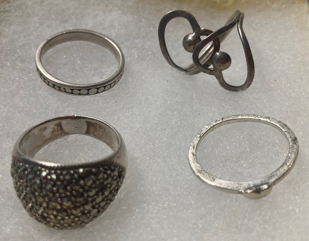 Vintage Lot of 4 Sterling Silver Rings, Nice Designs, Quality, Jewelry, 0555, Accessory, 925, Clothing, Necklace, Charm, Bracelet,