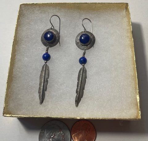 Vintage Sterling Silver Earrings, Nice Silver with Nice Blue Feathers and Stones Design, Quality, Jewelry, 0553, Accessory, 925, Clothing, Necklace, Charm, Bracelet