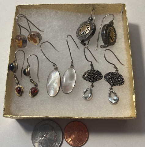 Vintage Lot of 5 Sterling Silver Earring Sets, Mother of Pearl, Nice Gem Stone Designs, Quality, Jewelry, 0557, Accessory, 925, Clothing, Necklace, Charm, Bracelet,