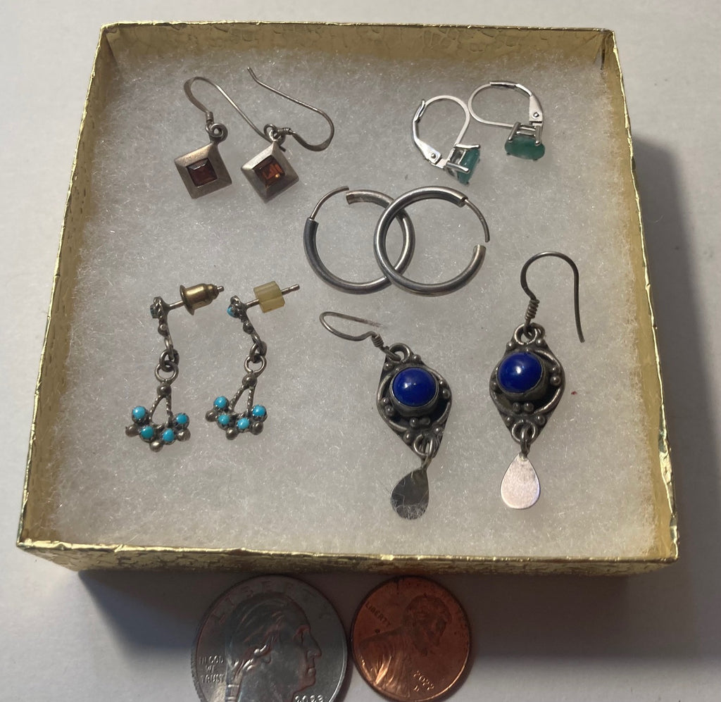 Vintage Lot of 5 Sterling Silver Earring Sets, Nice Gem Stone Designs, Quality, Jewelry, 0558, Accessory, 925, Clothing, Necklace, Charm, Bracelet,