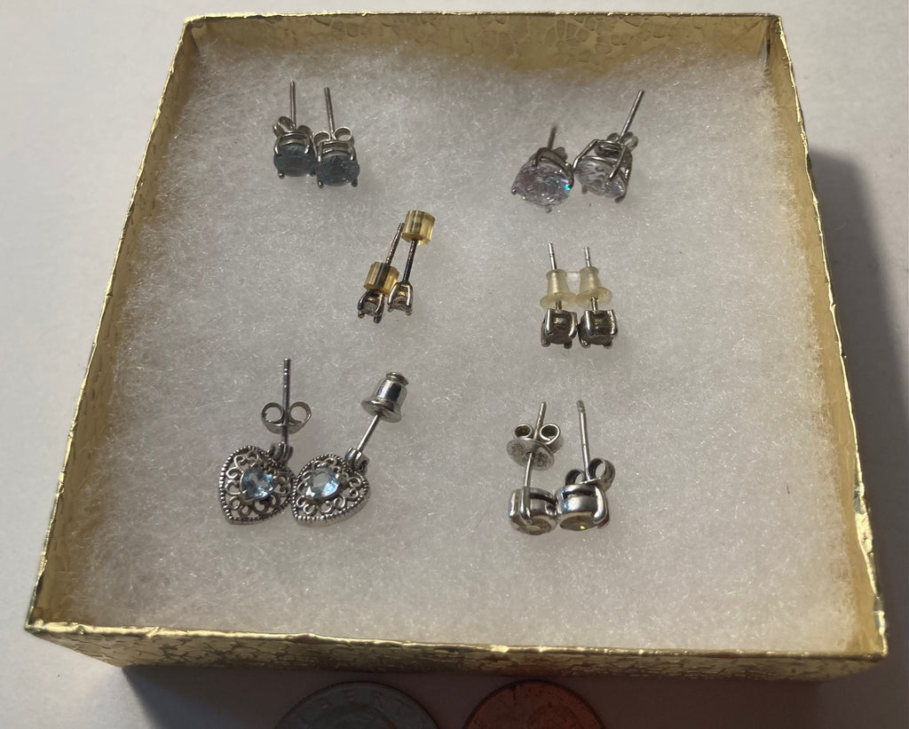 Vintage Lot of 6 Sterling Silver Earring Sets, Nice Different Stone Designs, Quality, Jewelry, 0559, Accessory, 925, Clothing, Necklace, Charm, Bracelet,