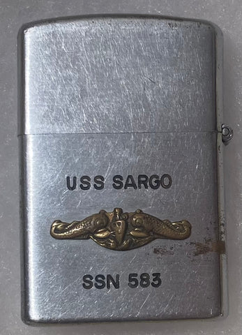 Vintage Metal Lighter, USS Sargo, SSN-583, Nuclear Powered Submarine. Navy, Command, Made in Japan, Cigarettes, More