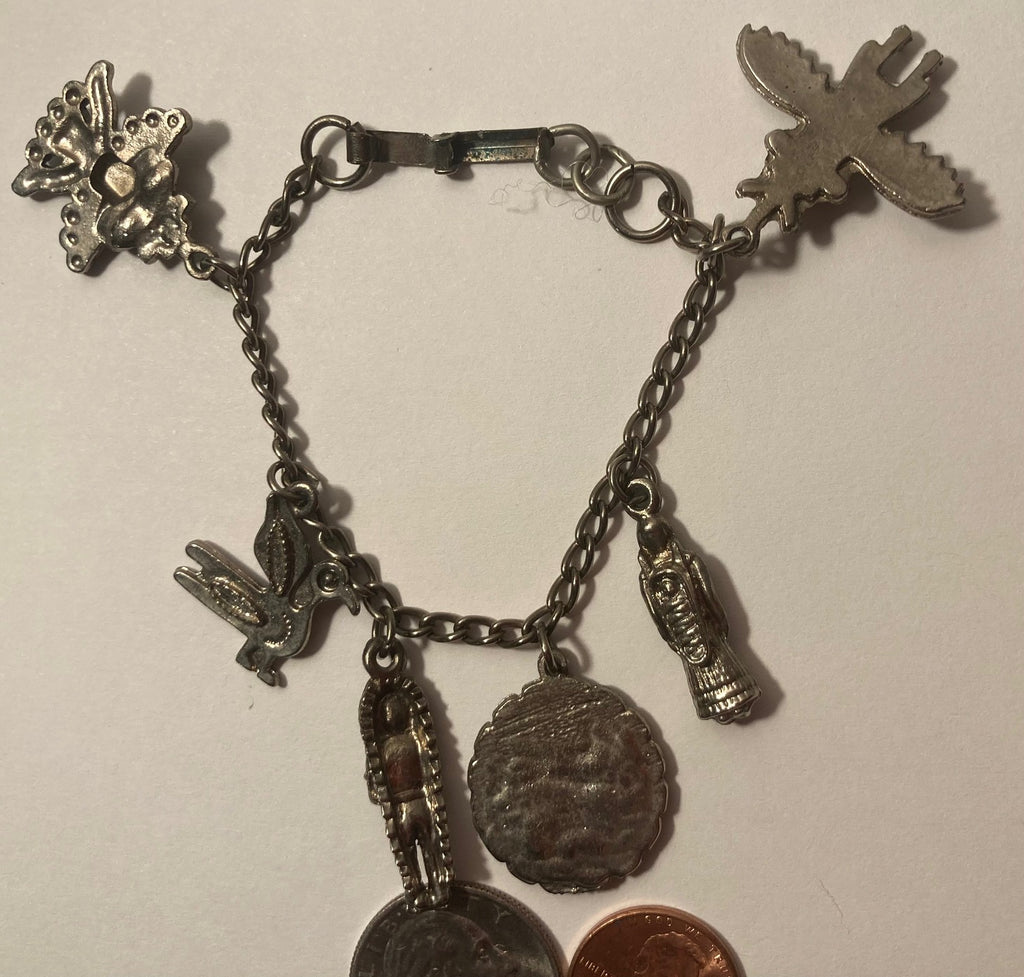 Vintage Silver Charm Bracelet, Eagle, Native Design, Quality, Jewelry, 05612 Accessory, Clothing, Necklace, Charm, Bracelet