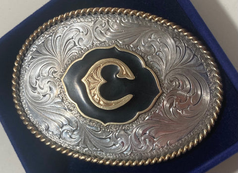 Vintage Metal Belt Buckle, Letter C, Initial C, Montana Silversmiths, Nice Western Style Design