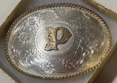 Vintage Metal Belt Buckle, Letter P, Initial P, Montana Silversmiths, Nice Western Style Design