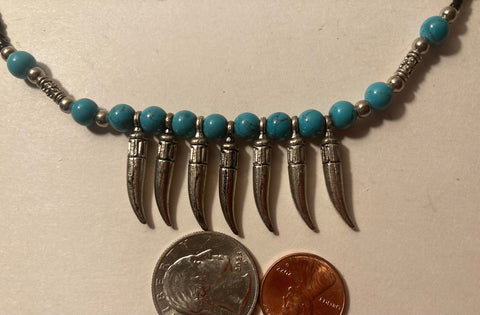 Vintage Silver and Turquoise Spiked Necklace, Native Design, Quality, Jewelry, 0567 Accessory, Clothing, Necklace, Charm, Bracelet,