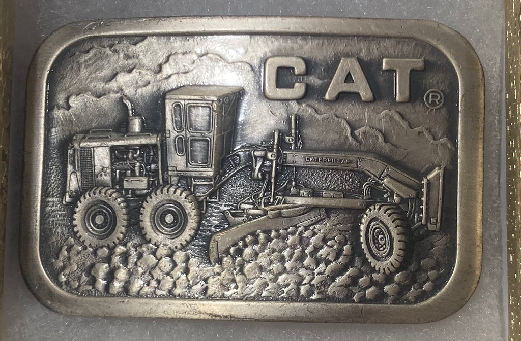 Vintage Metal Belt Buckle, Cat, Caterpillar, AG, Heavy Equipment, Road Grader, Nice Western Style Design