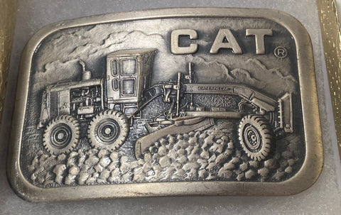 Vintage Metal Belt Buckle, Cat, Caterpillar, AG, Heavy Equipment, Road Grader, Nice Western Style Design