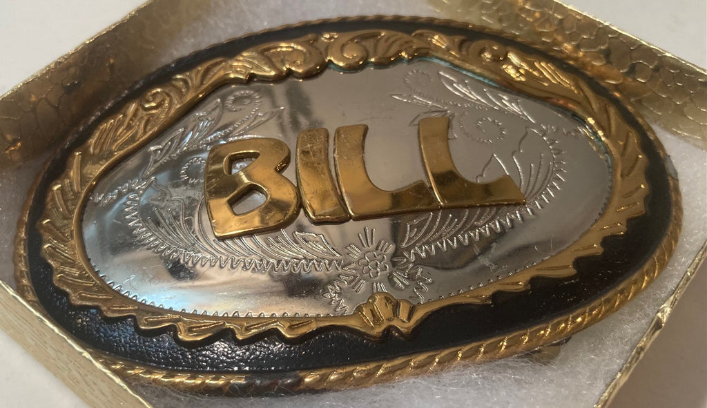 Vintage Metal Belt Buckle, German Silver and Brass, Bill, Billy, William, Nice Western Style Design