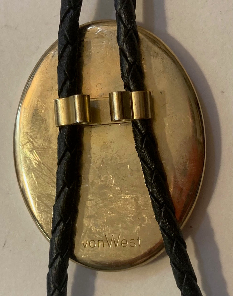 Vintage Metal Bolo Tie, Von West, Standard Time Corp, Elgin Jewels, Benrus, Watch, Nice Western Design, 1 3/4" x 1 1/2", Quality, Heavy Duty, Made in USA, Country & Western, Cowboy, Western Wear, Horse, Apparel, Accessory, Tie, Nice Quality Fashion