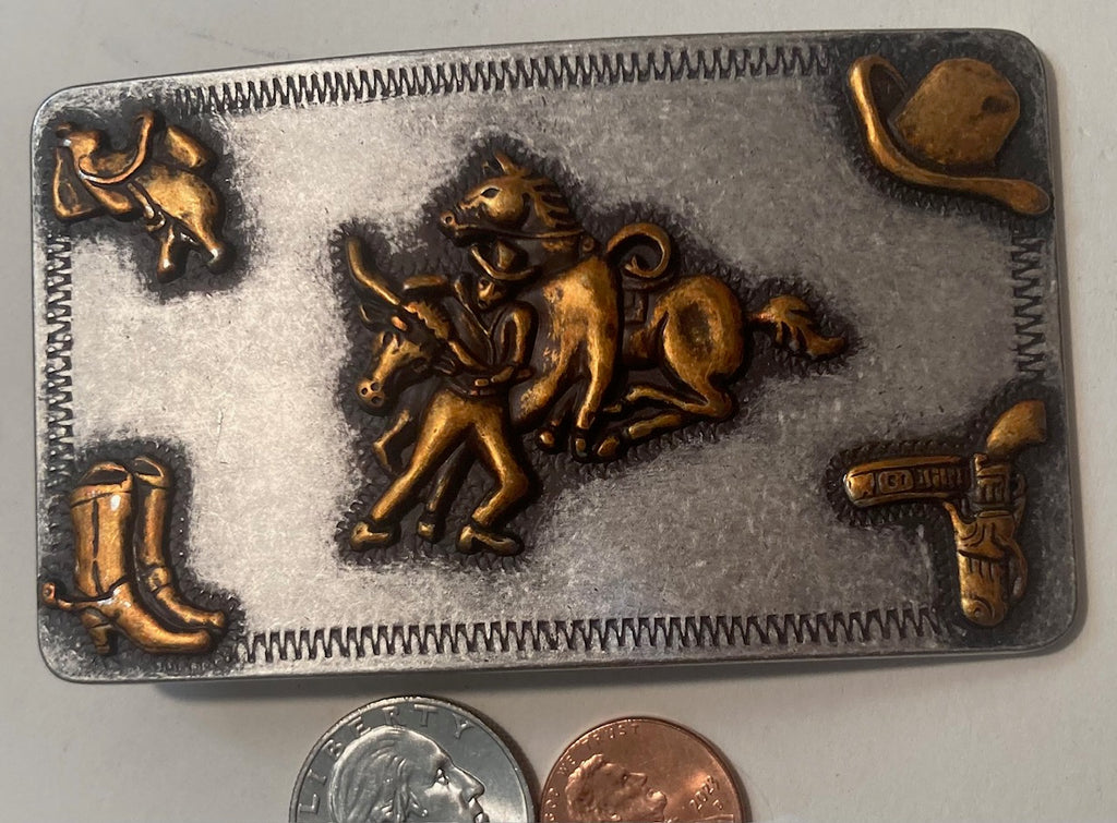 Vintage Metal Belt Buckle, Nocona, Cow Wrestling, Cowboy Boots, Holster, Cowboy Hat, Nice Western Style Design